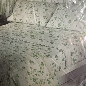 Vintage 70s Sheet Set TWIN Flat Fitted 2 Pillowcases Burlington Anne Klein Irish